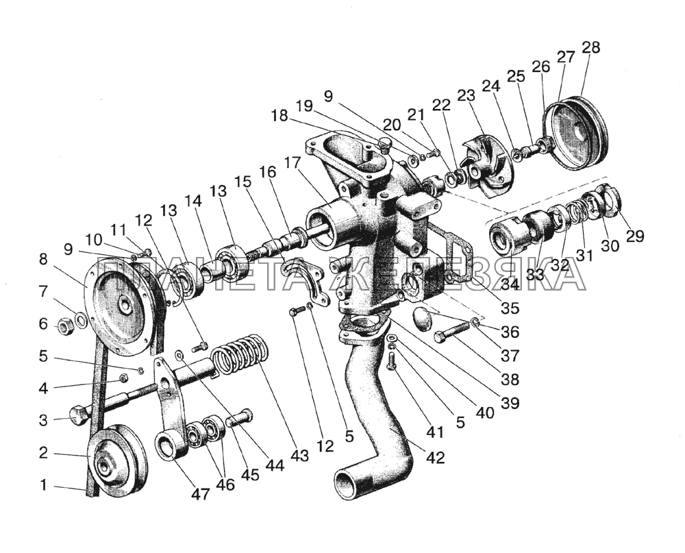 Насос водяной и натяжитель МТЗ-1523 (2008)