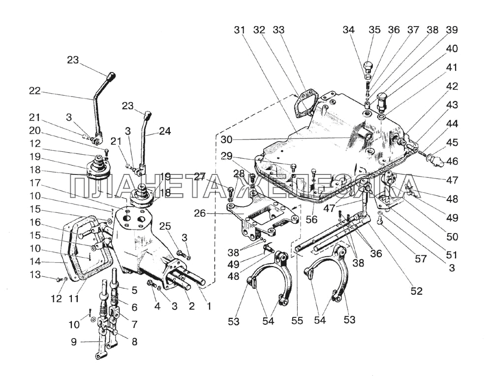 Механизм управления коробкой передач МТЗ-1523