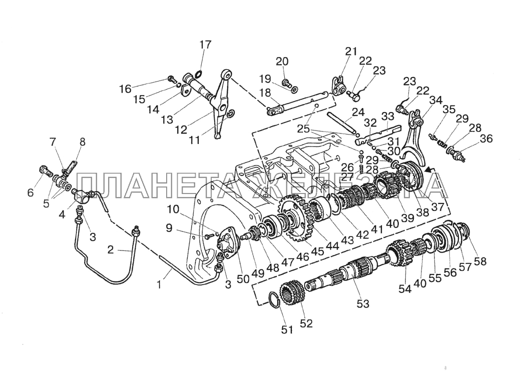 Вал пониженных передач и заднего хода МТЗ-1522