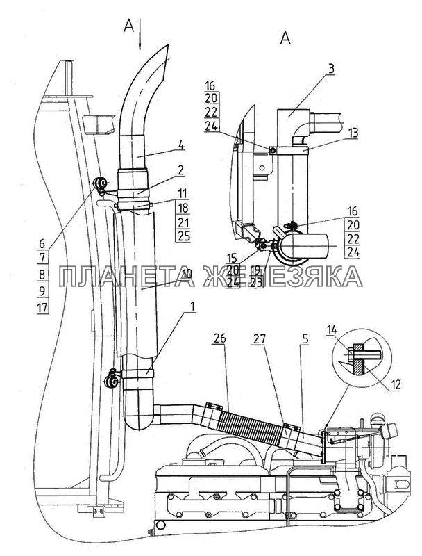 Установка глушителя МТЗ-2022