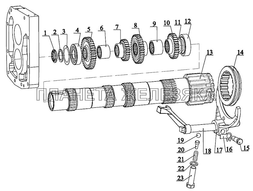 Узел передач. Вал промежуточный Беларус-2122.3/2122.4