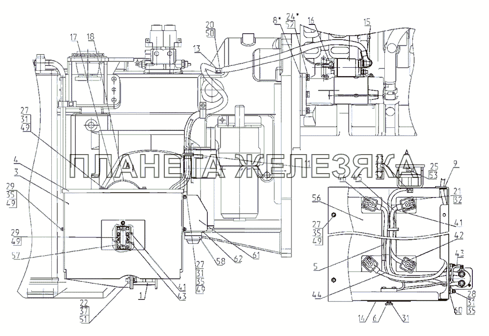 Установка аккумуляторных батарей МТЗ-2522