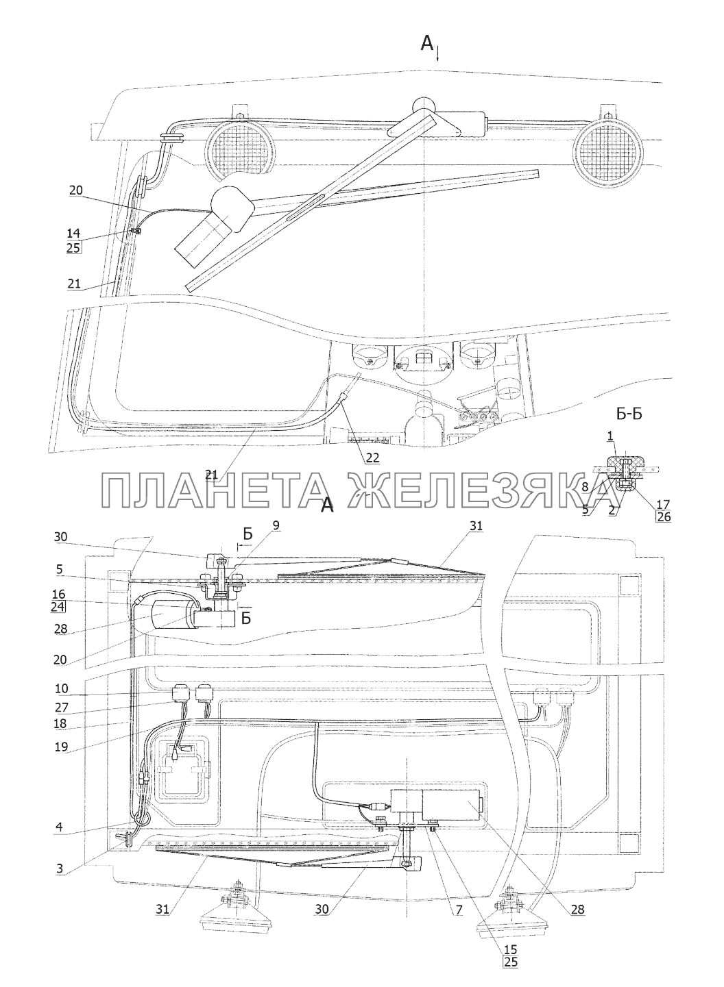 Установка стеклоочистителей МТЗ-310, 320, 321