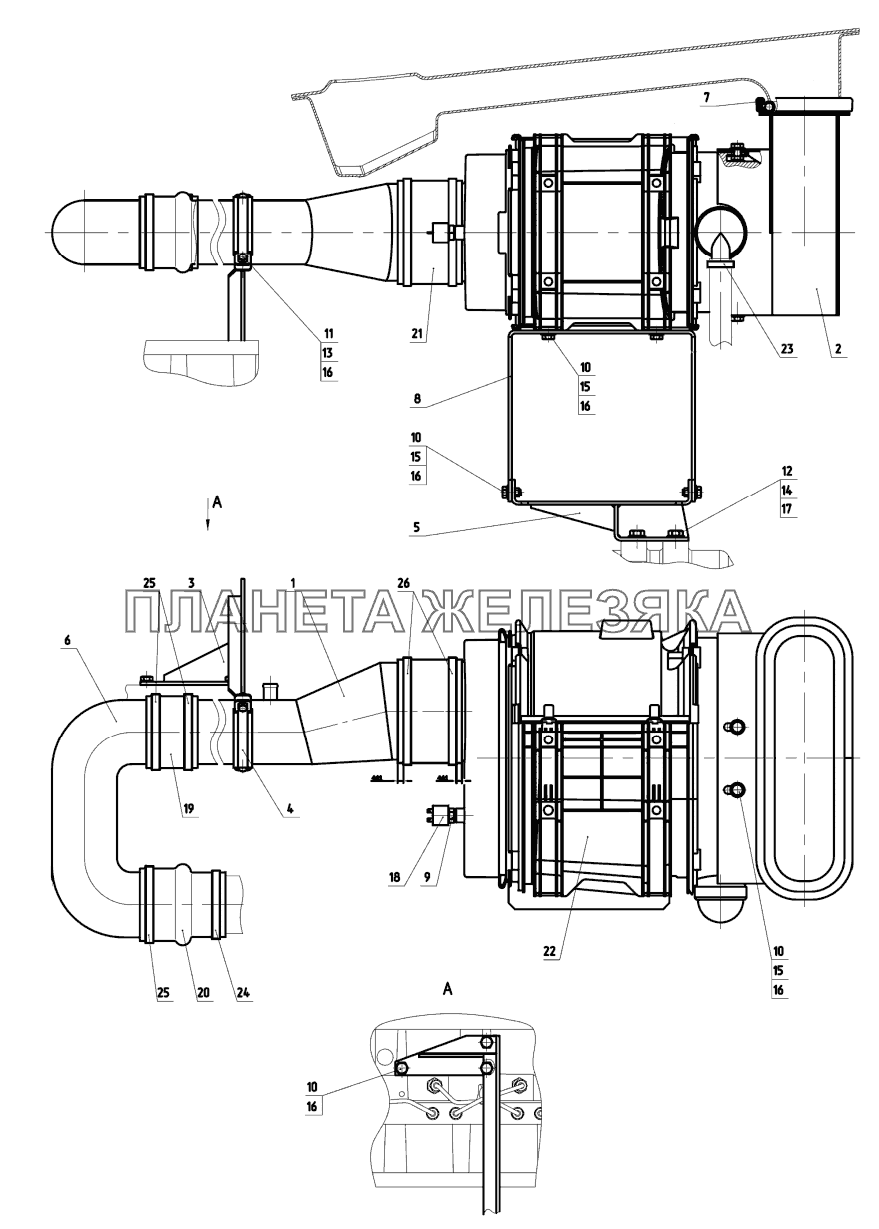 Установка воздухоочистителя МТЗ-3522