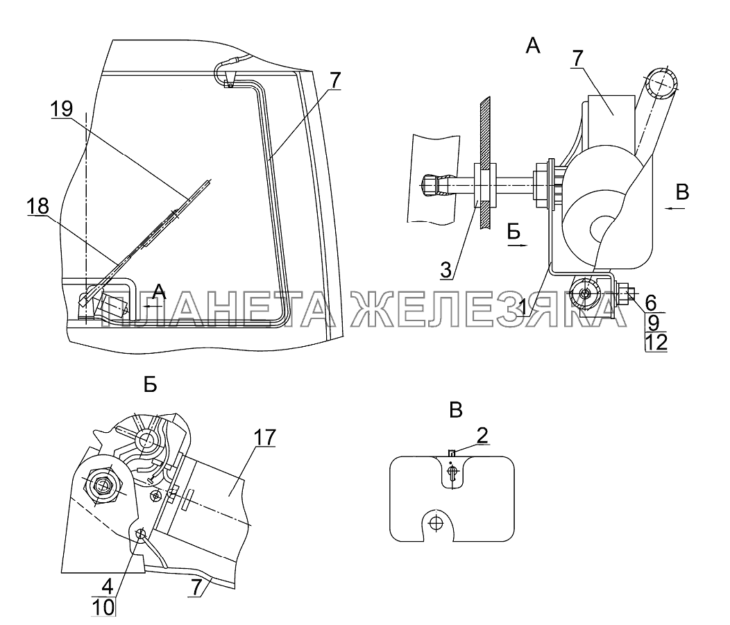 Установка стеклоочистителя заднего МТЗ-3522