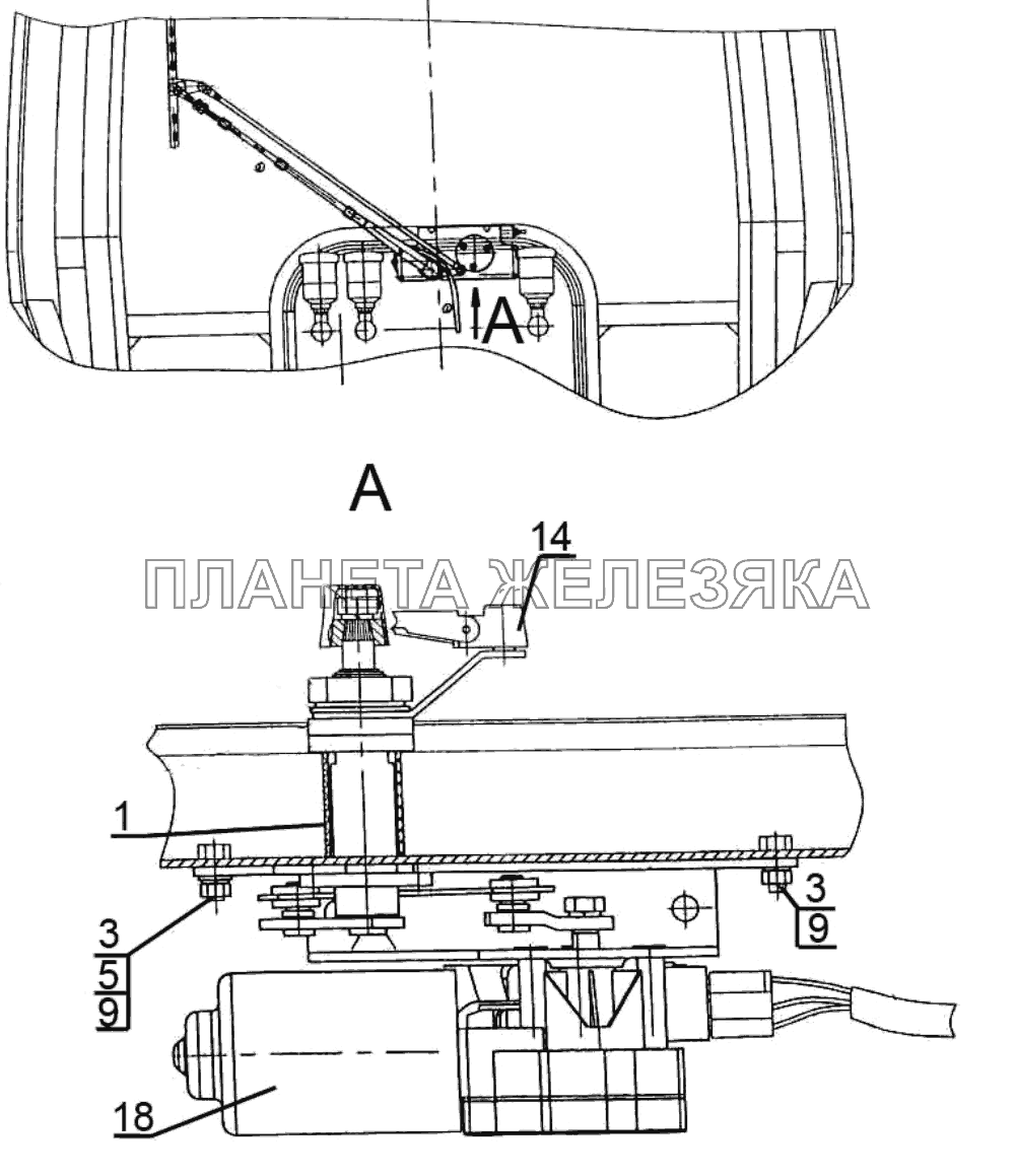 Установка переднего стеклоочистителя МТЗ-3522