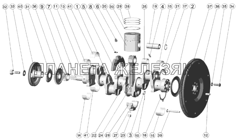 Поршни и шатуны. Коленчатый вал. Маховик МТЗ-510/512, 520/522