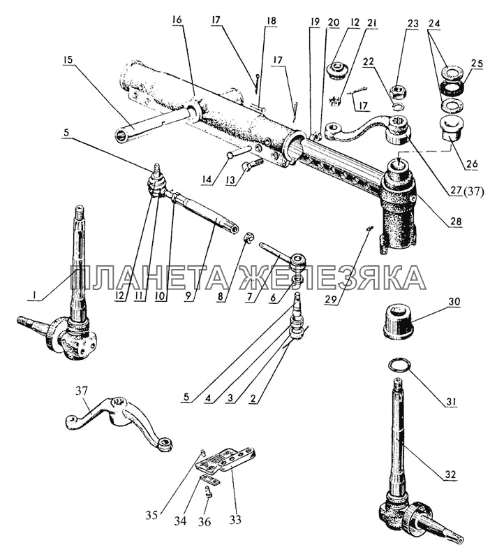 Ось передняя и тяга рулевая МТЗ-510/512, 520/522