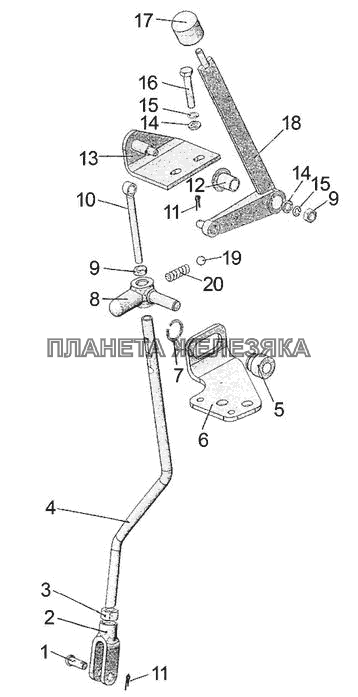 Управление раздаточной коробкой (для однорычажной КПП) МТЗ-570