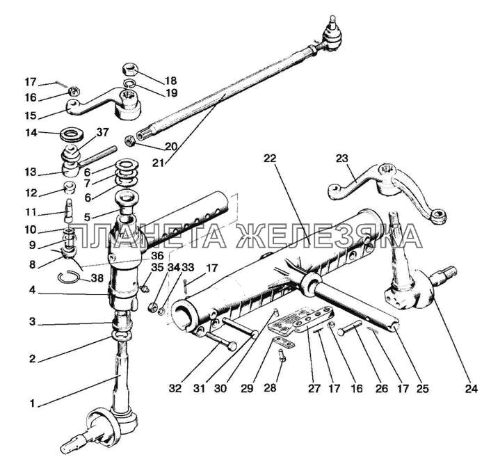Ось передняя и тяга рулевая МТЗ-570