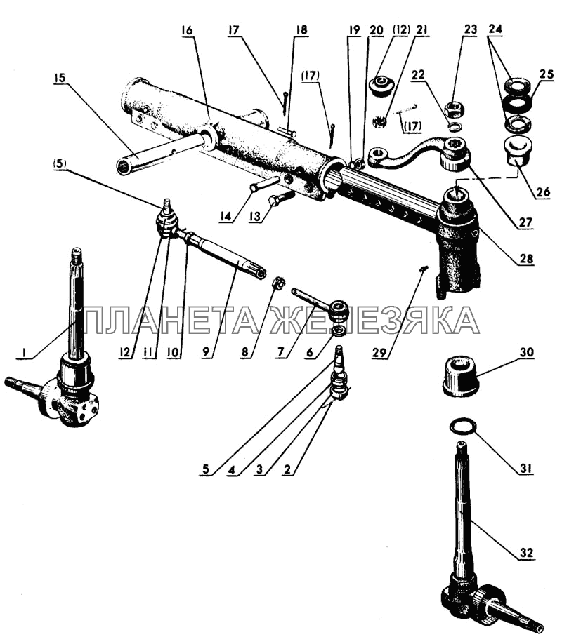 Передняя ось и рулевые тяги МТЗ-80