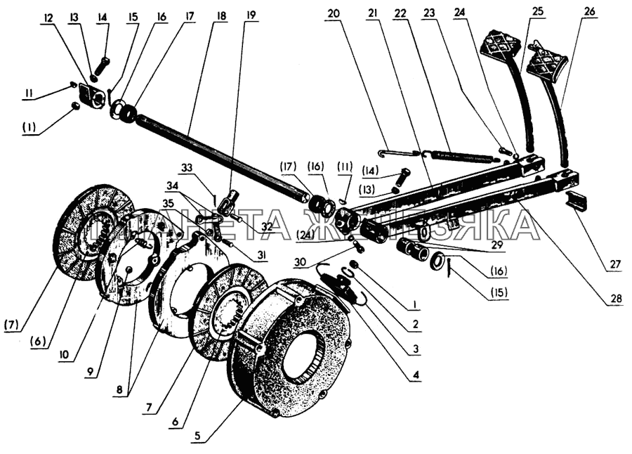 Задние тормоза и управление тормозами МТЗ-80