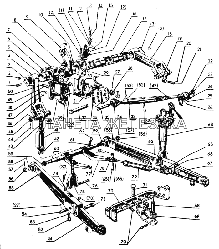 Механизм задней навески МТЗ-80