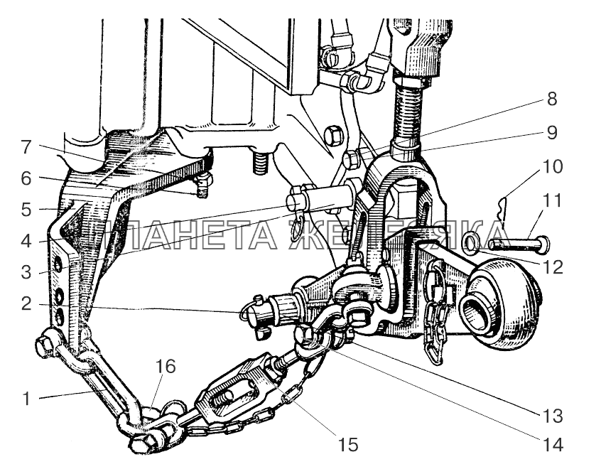 Наружная блокировка нижних тяг Беларус-800/900