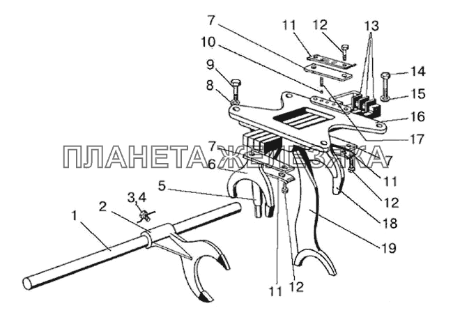 Механизм управления механической КП, корпус вилок МТЗ-821/921