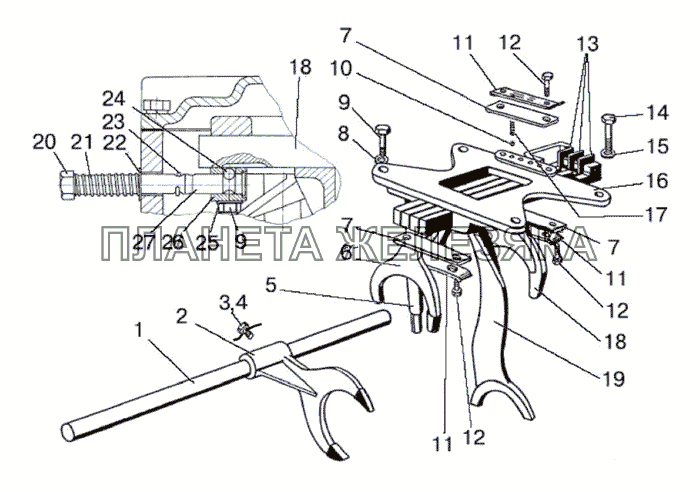 Механизм управления механической КП. Корпус вилок МТЗ-826