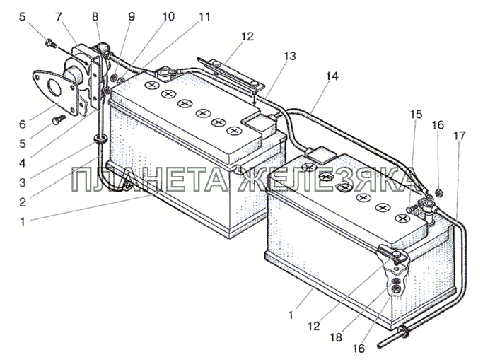 Установка батарей аккумуляторных (система запуска 12В) МТЗ-826