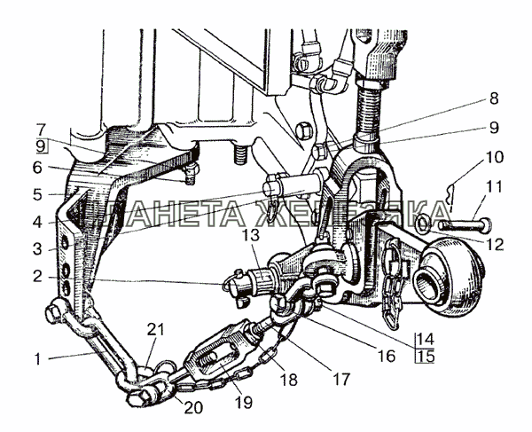 Наружная блокировка нижних тяг МТЗ-826