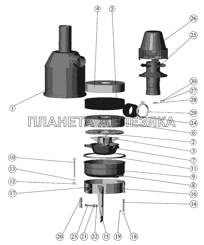 Установка воздухоочистителя МТЗ-90/92