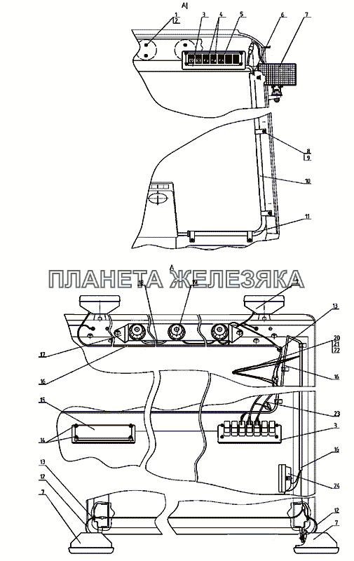 Установка фар рабочих МТЗ-920.4/952.4