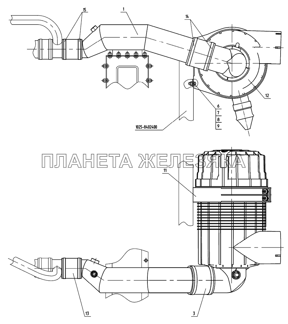 Установка воздухоочистителя (Д-245.5S3А и Д-245.5S3АМ) Беларус-922.3 / 922.4 Установка воздухоочистителя (Д-245.5S3А и Д-245.5S3АМ) Беларус-922.3 / 922.4