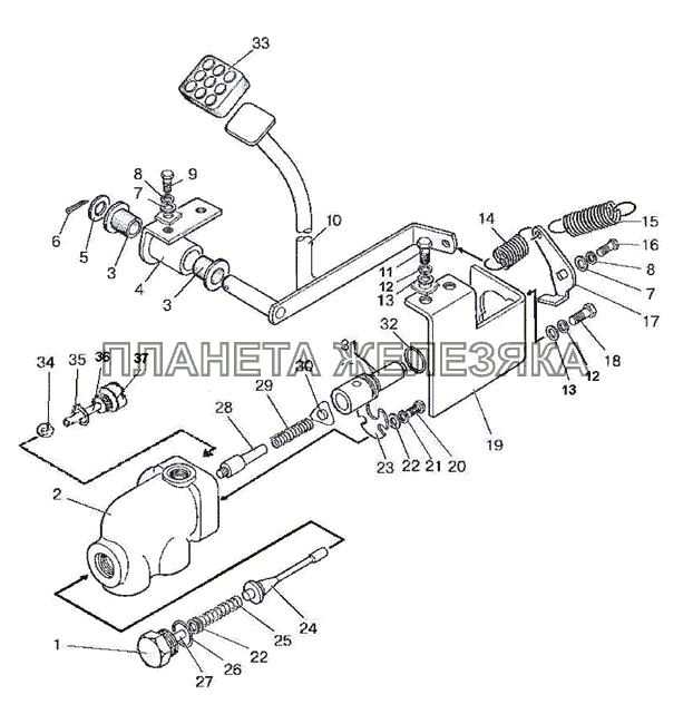 Управление блокировкой дифференциала заднего моста МТЗ-900/920/950/952