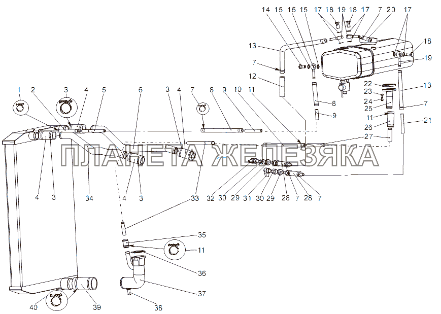 Установка трубопроводов системы охлаждения двигателя МЗКТ-65151 