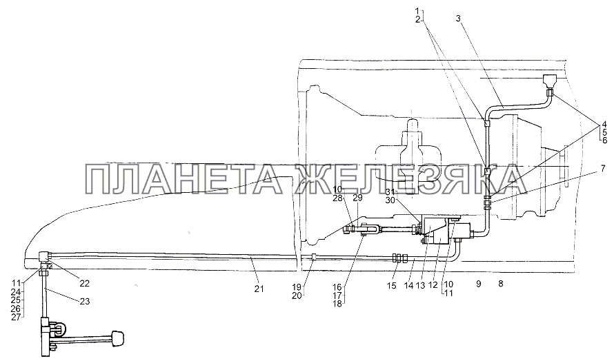 Установка привода управления сцеплением МЗКТ-65151 