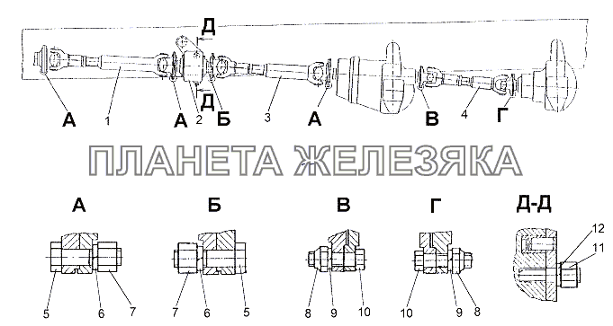 Установка карданных валов МЗКТ-65151 