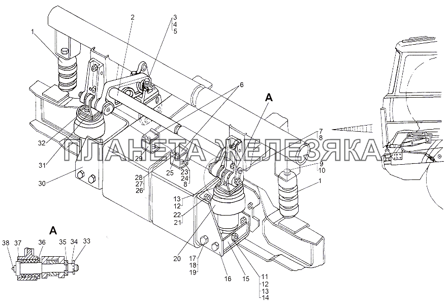 Подрессоривание кабины переднее (Кабина с пневмоподвеской) МЗКТ-65151 