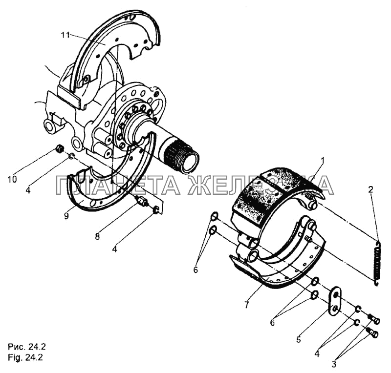 Тормоз заднего и среднего колеса МЗКТ-65158