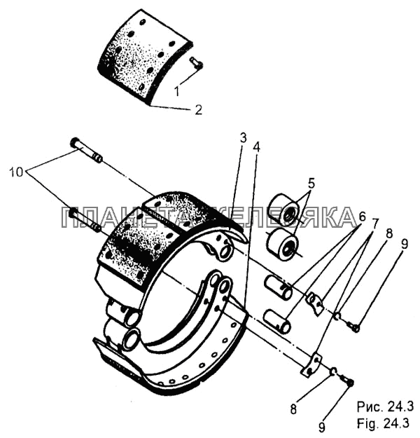 Колодка тормоза правая. Колодка тормоза левая МЗКТ-65158