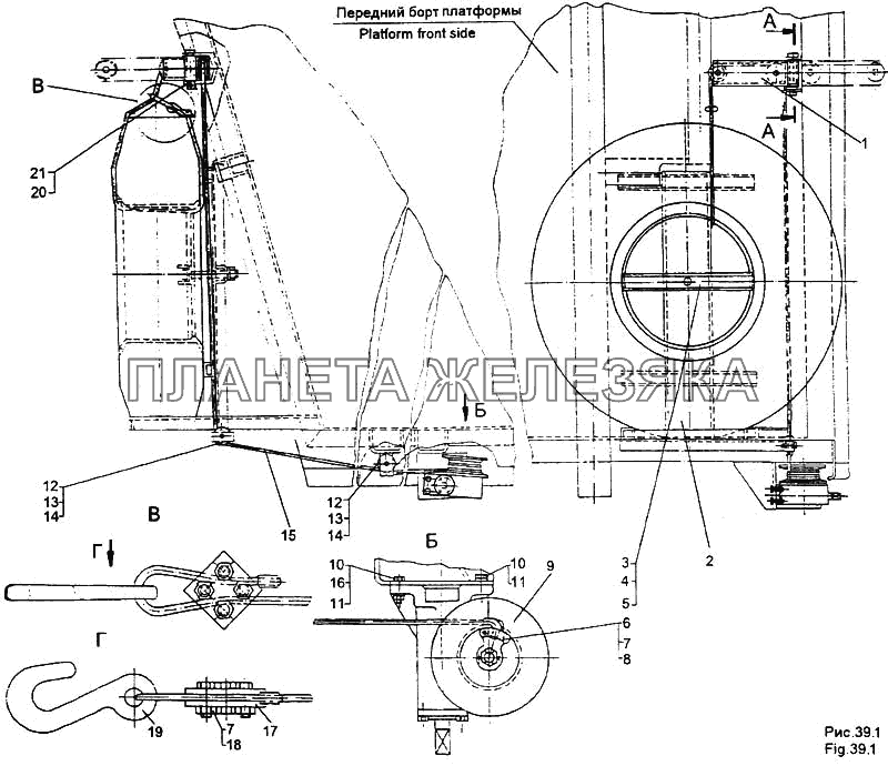 Установка подъемника запасного колеса МЗКТ-65158