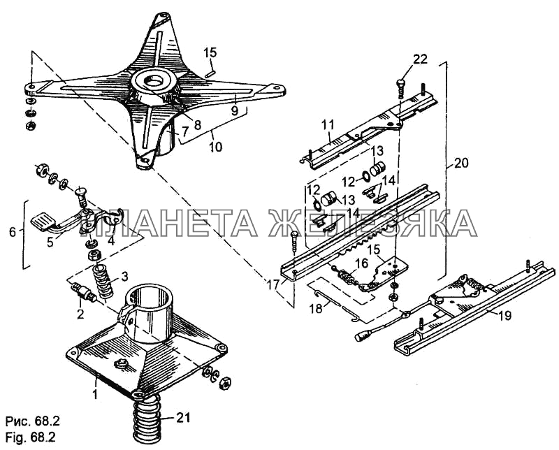 Подставка сиденья и регулировочные механизмы МЗКТ-65158