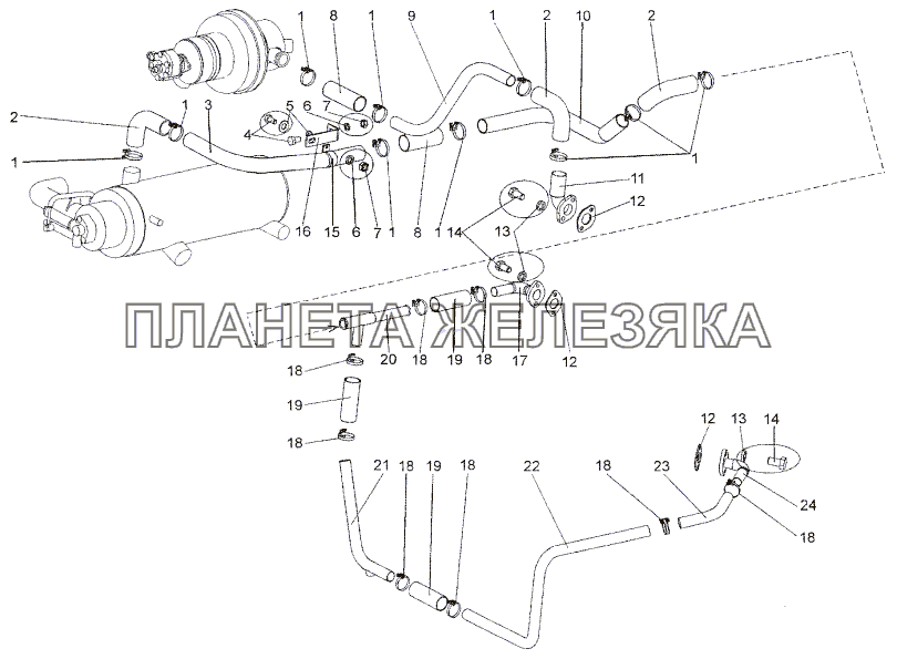 Система охлаждения подогревателя (ПЖД) МЗКТ-652511