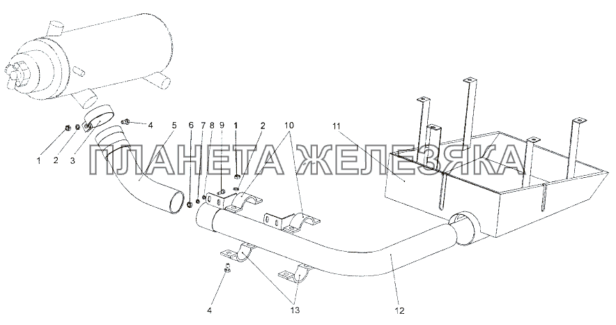 Система выхлопа подогревателя (ПЖД) МЗКТ-652511