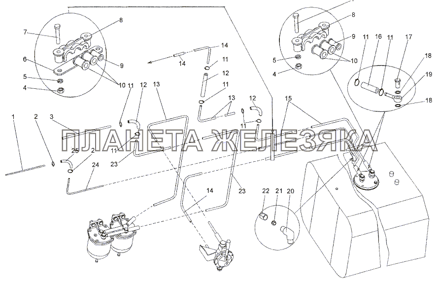 Установка топливопроводов МЗКТ-652511