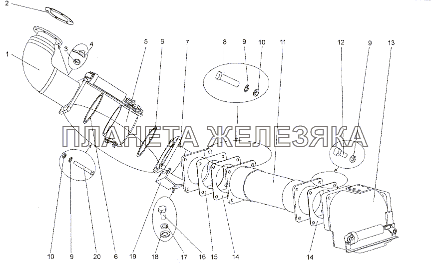 Установка системы выпуска газов МЗКТ-652511