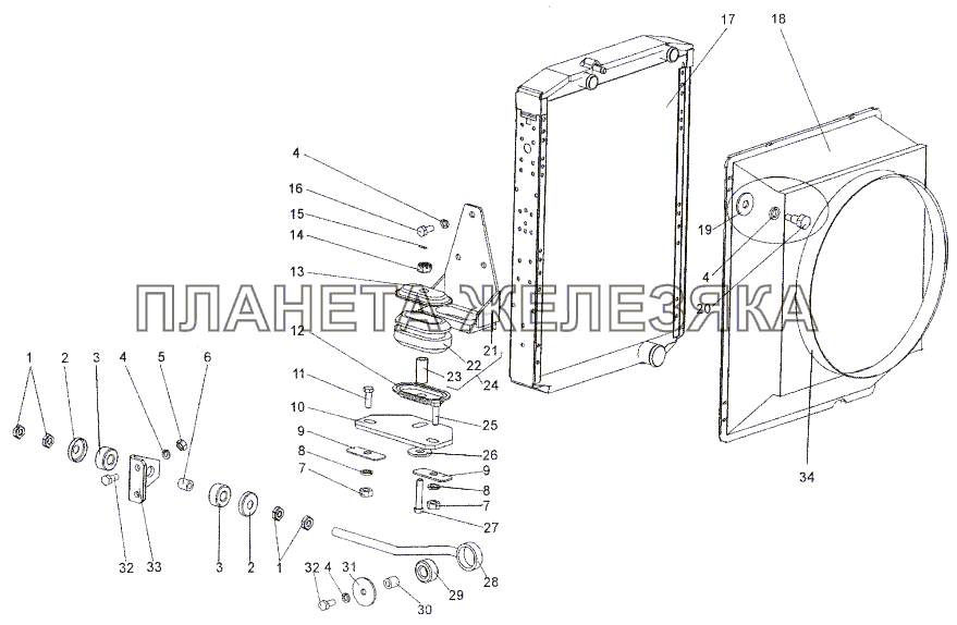 Установка радиатора МЗКТ-652511