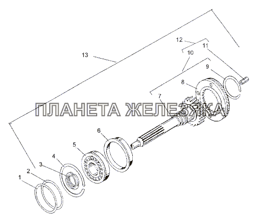 Валы и шестерни первичного вала МЗКТ-652511