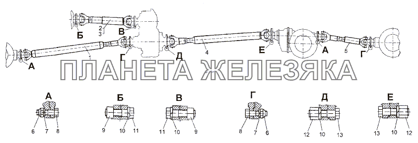 Установка карданных валов МЗКТ-652511