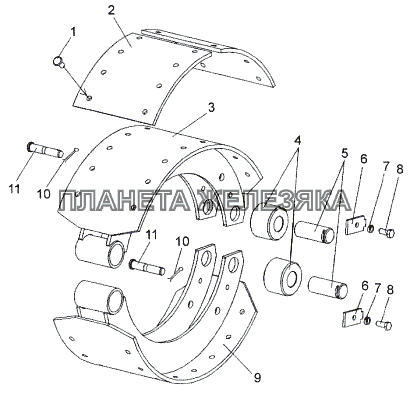 Колодка тормоза правая, левая 9919-3501090, 9919-3501091 МЗКТ-652511