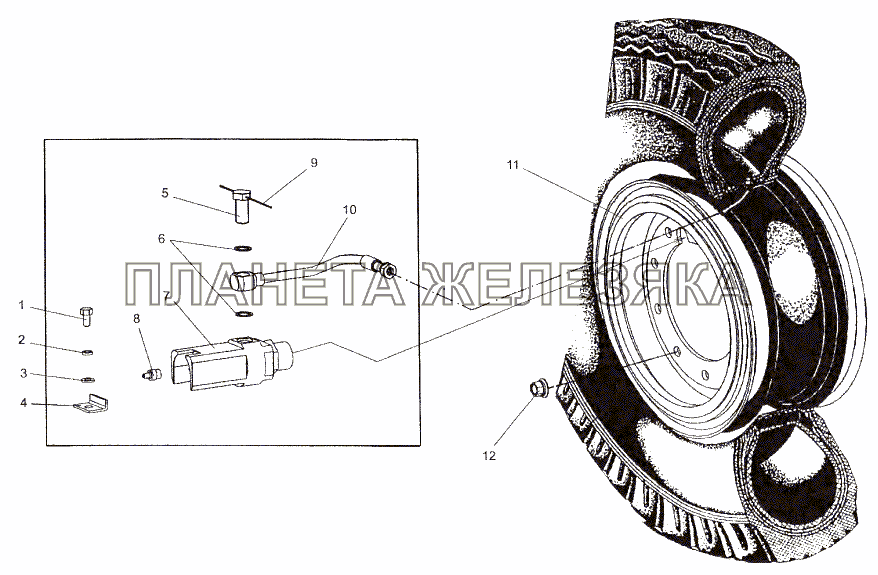 Установка колеса МЗКТ-652511