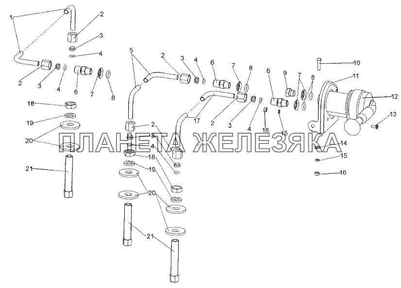 Установка крана стояночного тормоза МЗКТ-652511