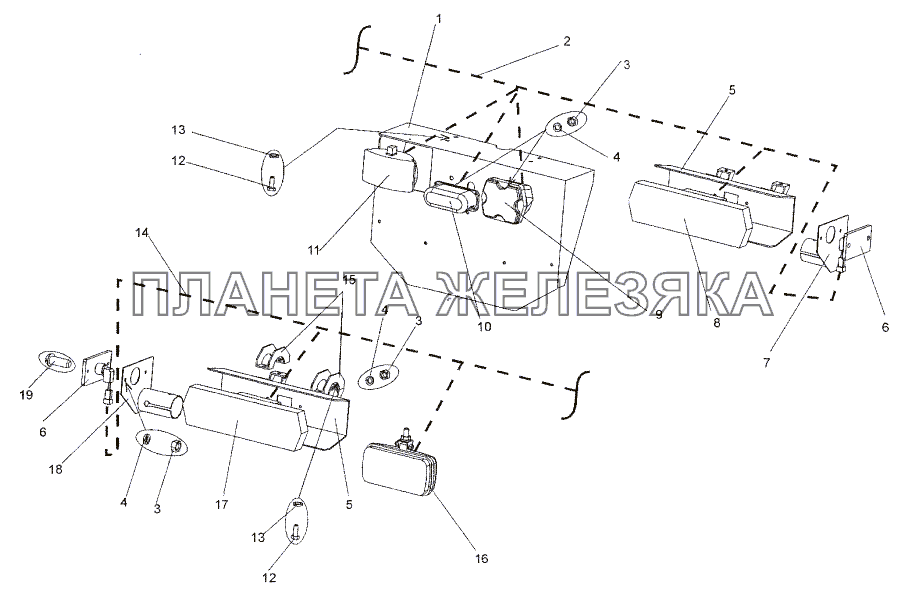 Установка задних фонарей МЗКТ-652511