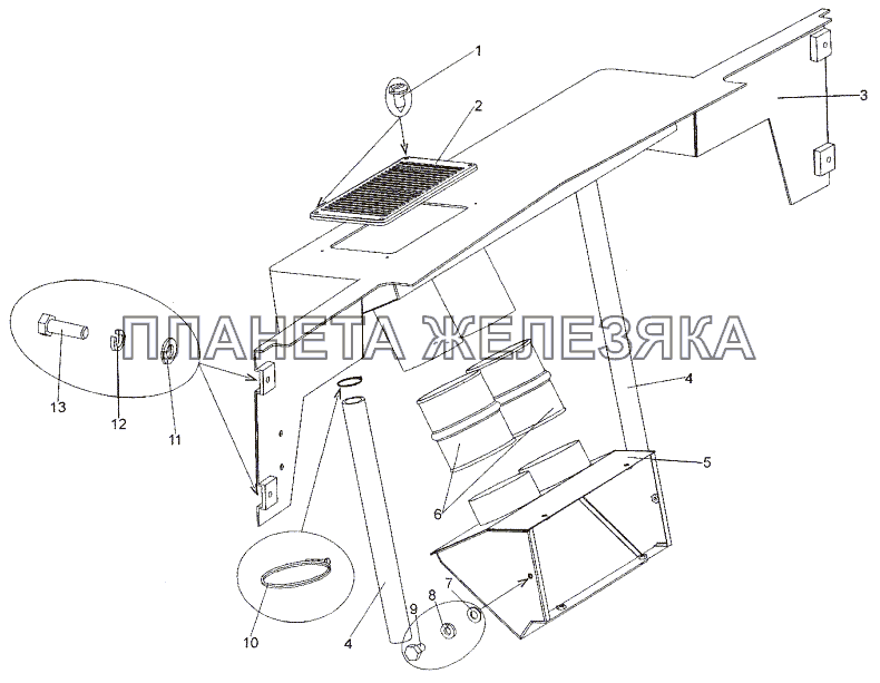 Установка воздухозаборника отопителя МЗКТ-652511