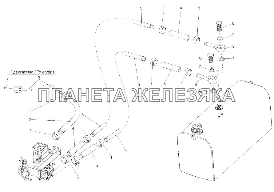 Топливопроводы верхнего топливного бака МЗКТ-7402