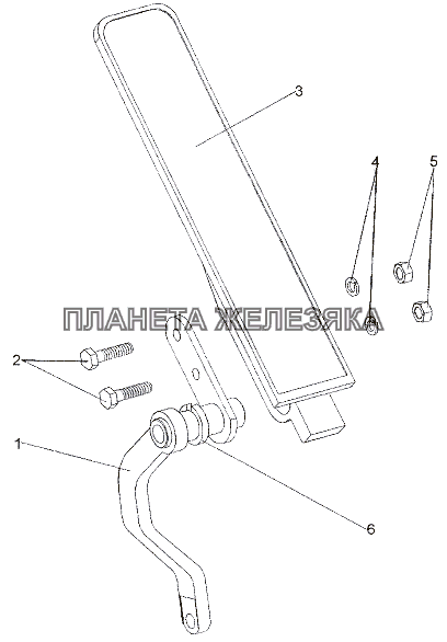 Педаль с втулкой и рычагом 64221-1108008-10 МЗКТ-79011