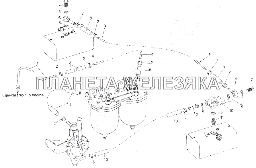 Подвод топлива к двигателю МЗКТ-79011