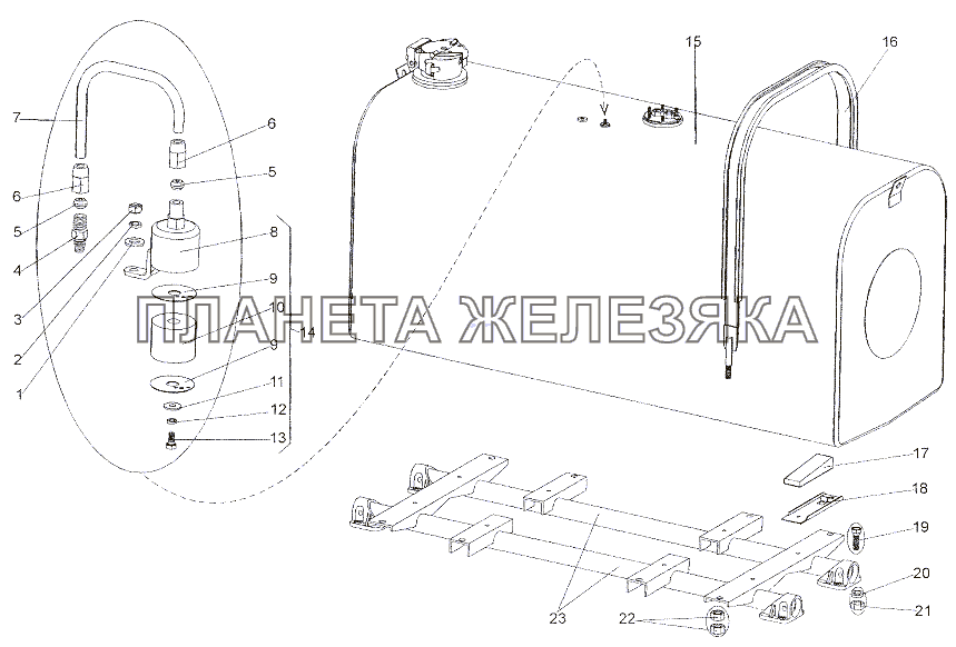 Установка верхнего топливного бака МЗКТ-7401